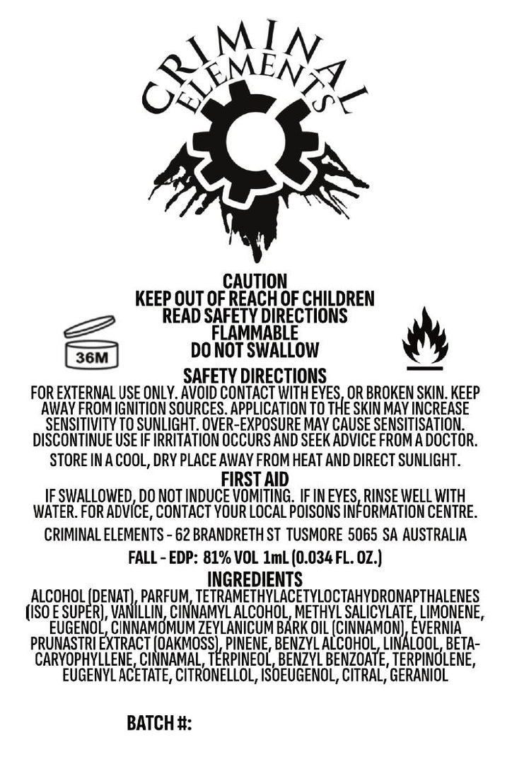 Criminal Elements Fall Unisex Eau De Parfum