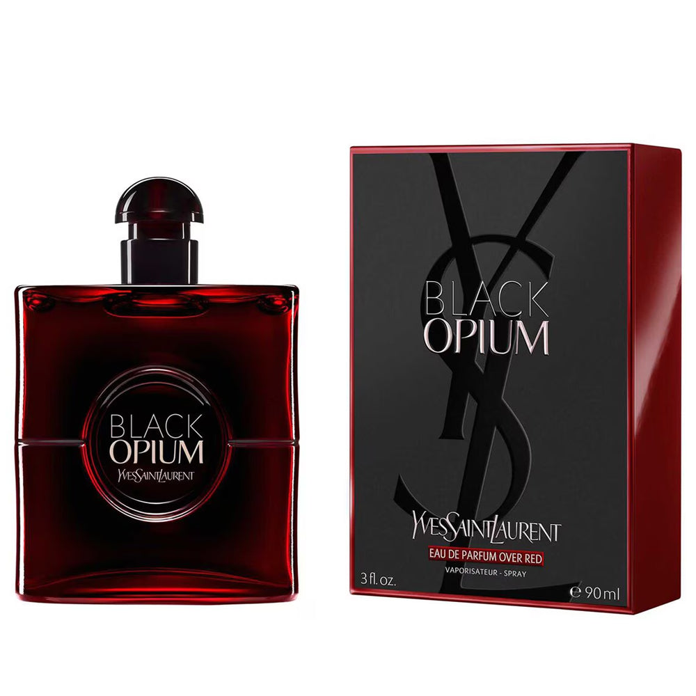 Yves Saint Laurent Black Opium For Women Eau De Parfum Over Red